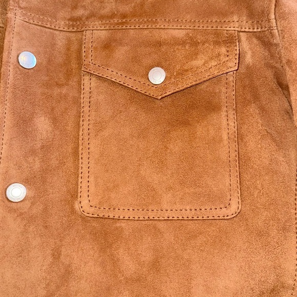 REISS Tobacco Brown Suede Leather Trucker Jacket Shearing Collar Extra Small XS - Picture 3 of 14